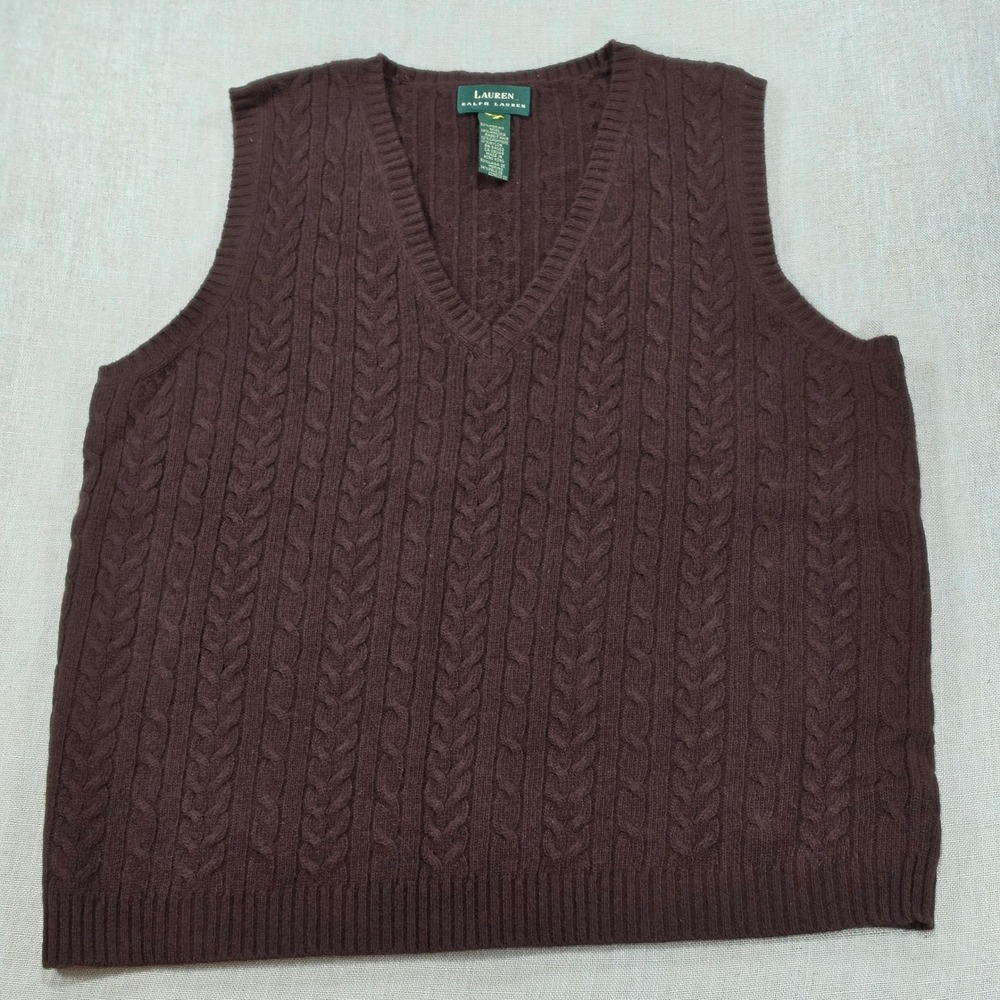 Lauren Ralph Lauren Sweater Vest Womens L Brown Excellent Merino Angora Cashmere - Picture 5 of 9
